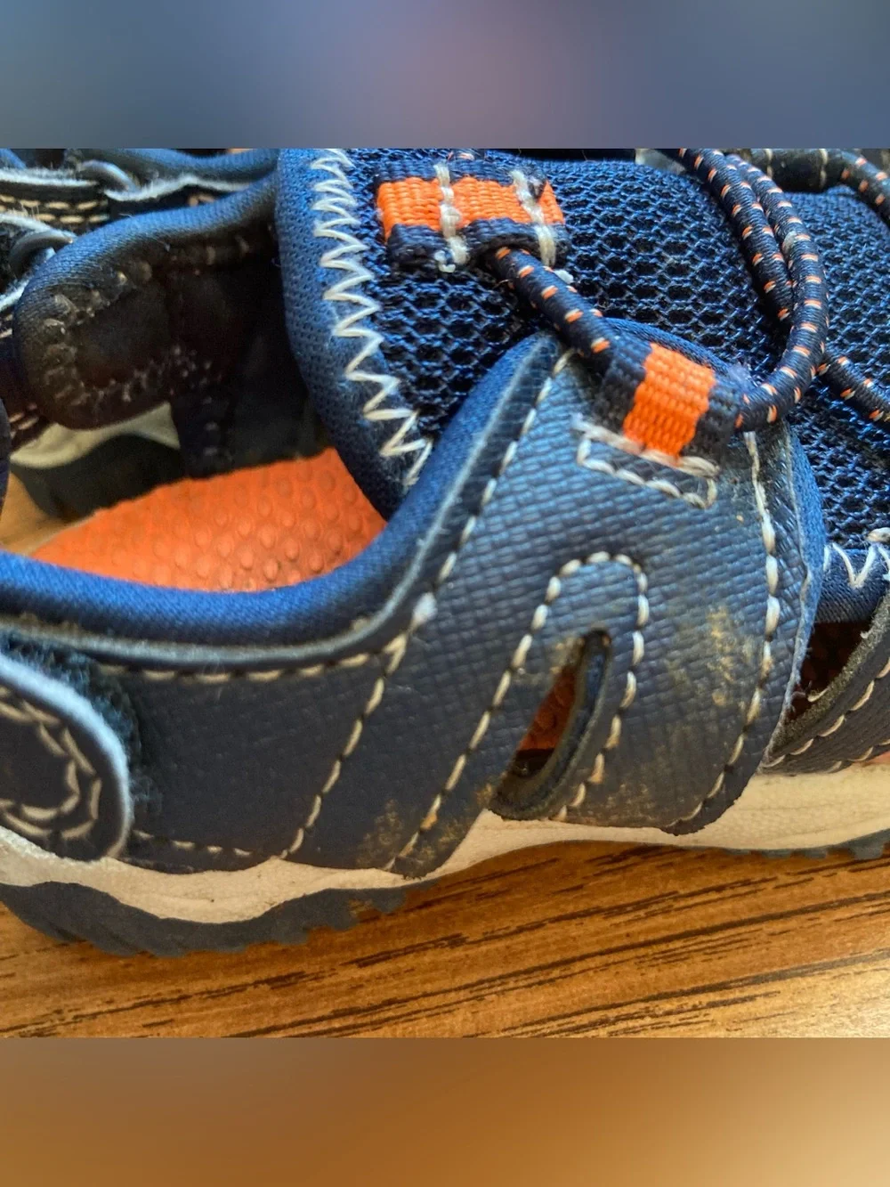 5/$15 Carter’s Kids Navy Blue Closed-Toe Sandals with Orange Accents 7